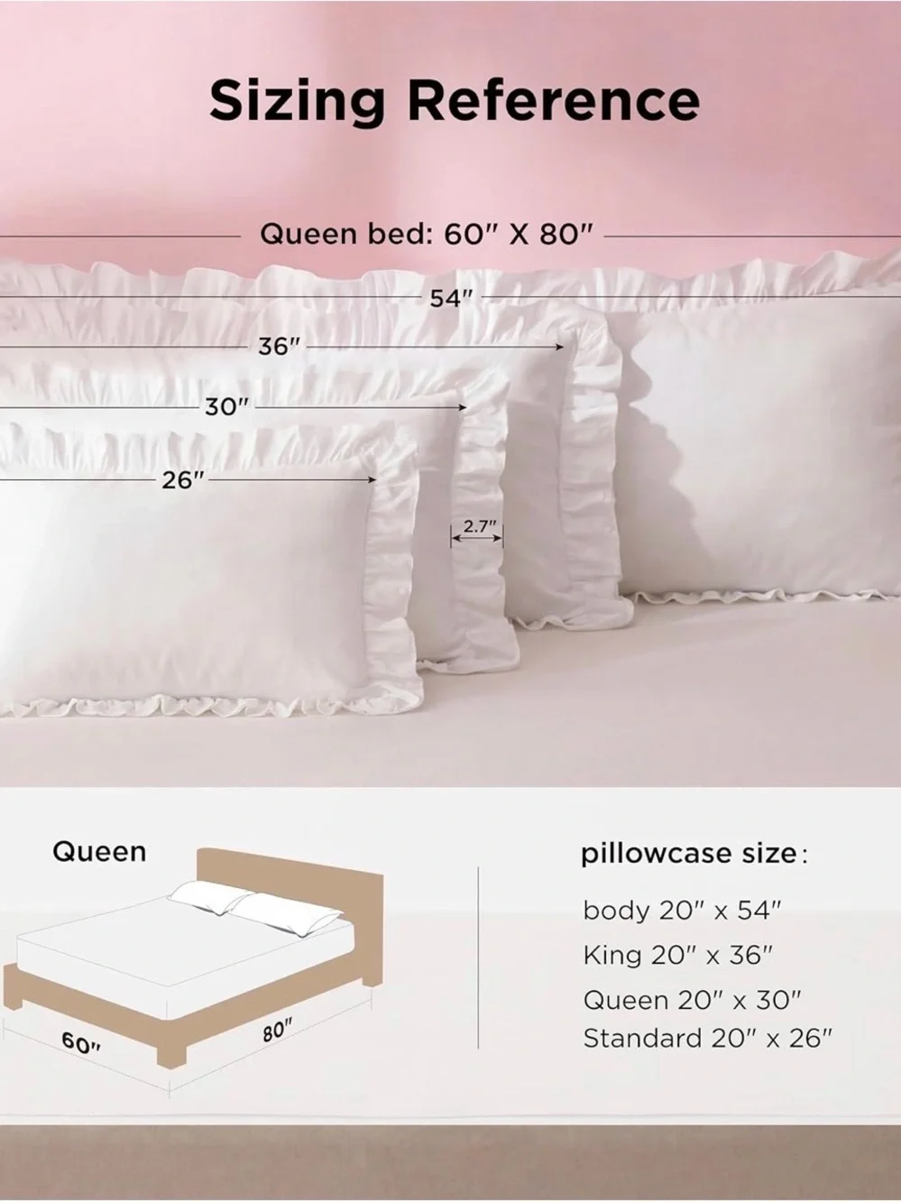 Bedsure Ruffle Pillow Cases Queen Envelope Closure, Wrinkle Resistant, 20